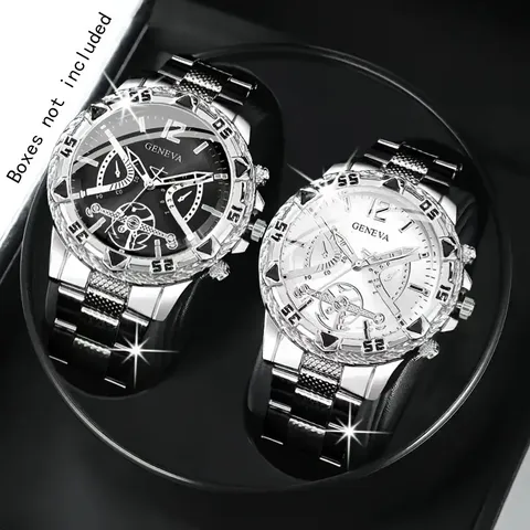 Σετ Ανδρικό Ρολόι Quartz Business Casual Μεγάλο Καντράν Μεταλλικό Λουράκι από Κράμα Στεφάνη με Στρας Μοντέρνο Ρολόι Χειρός για Άνδρες