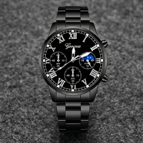 Reloj de Cuarzo de Negocios Casual para Hombre Números Romanos Diseño de Tres Ojos Redondo Reloj de Pulsera de Aleación Regalo Elegante