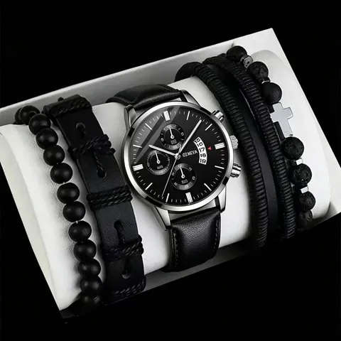 Mode Herren Quarzuhr Und Armband Set Lederarmband Drei-Augen-Zifferblatt Casual Business Uhren-Set Für Herren Schmuck Geschenk