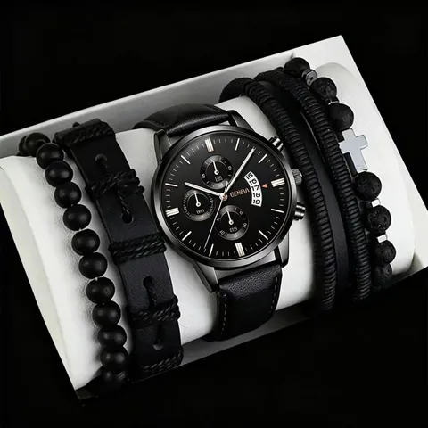 Mode Herren Quarzuhr Und Armband Set Lederarmband Drei-Augen-Zifferblatt Casual Business Uhren-Set Für Herren Schmuck Geschenk