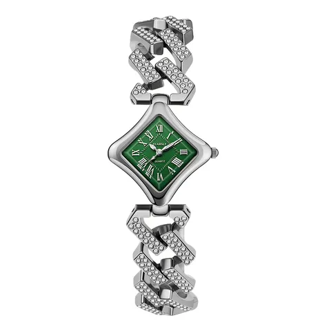Orologio da Donna di Lusso con Strass a Rombo Numeri Romani Orologio al Quarzo Elegante Cinturino a Catena Cuban Link