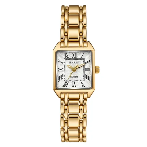 Orologio da Donna Rettangolare in Lega al Quarzo Moda Cinturino in Acciaio Inossidabile Orologio da Polso Analogico Numeri Romani