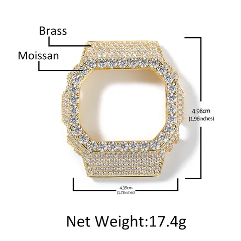 Full Diamond Hiphop Square Metal Watch Case Compatible With DW5600 Copper Zirconia Moissanite Watch Protector Cover For Modification