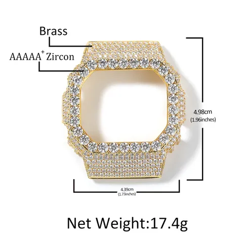 Full Diamond Hiphop Square Metal Watch Case Compatible With DW5600 Copper Zirconia Moissanite Watch Protector Cover For Modification