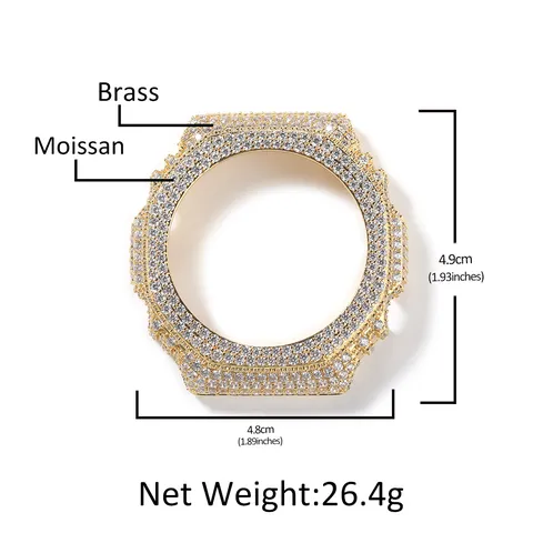 GRA Trendy Hiphop Volledige Pavé Zirconia Moissaniet Koperen Modificatie Horlogekast Buitenste Cover Accessoire Voor Mannen Vrouwen