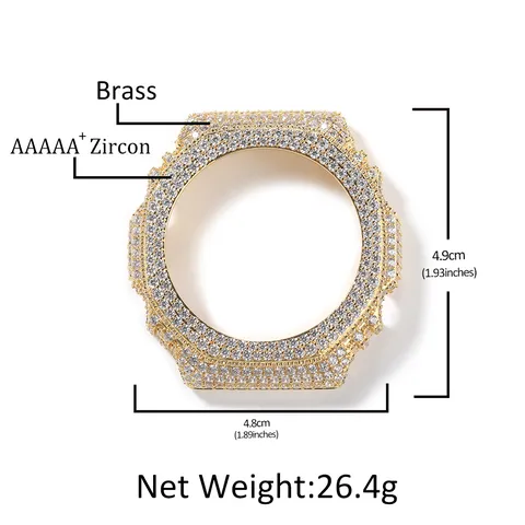 GRA Trendy Hiphop Volledige Pavé Zirconia Moissaniet Koperen Modificatie Horlogekast Buitenste Cover Accessoire Voor Mannen Vrouwen