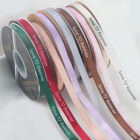 Printed English Letter Satin Ribbon Fabric Trim For Floral Packaging Gift Wrapping Craft Party Decoration