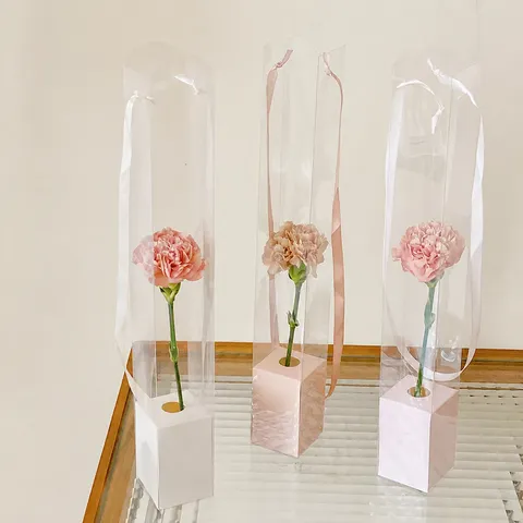 Wasserdichte Transparente Blumenverpackungsbox PVC Handheld Rosenstrauch Beutel Kraftpapier Basis Party Geschenkverpackung