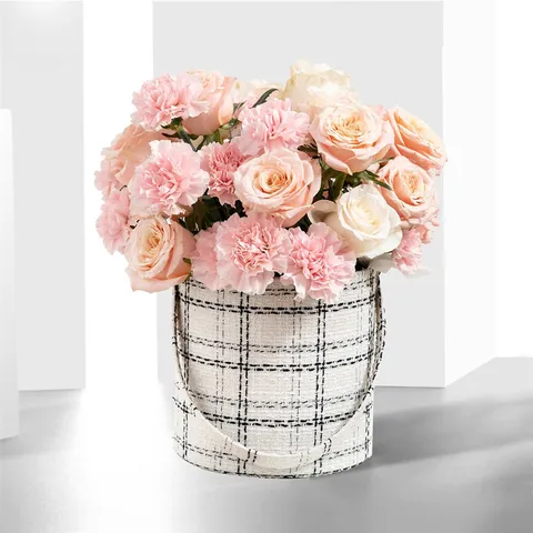 Scatola per Imballaggio Floreale a Quadri Tweed Elegante Cestino per Fiori Portatile Secchio di Stoccaggio per Bouquet di Rose