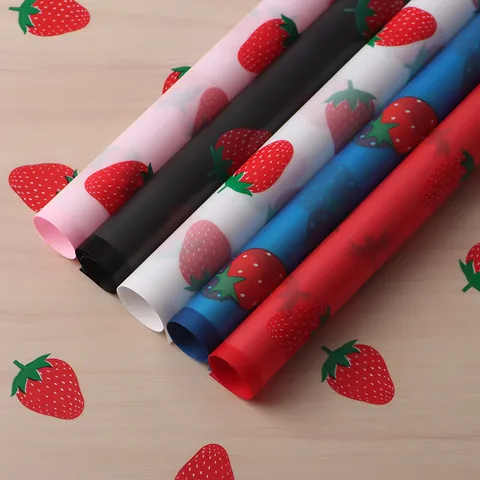 Waterproof Floral Wrapping Paper Strawberry Print Korean Plain Paper Bouquet DIY Gift Wrapping Material Sheet