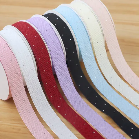 Decorative Cotton Ribbon With Rhinestones For Floral Gift Wrapping Wedding Party DIY Craft Handcraft Apparel Accessories