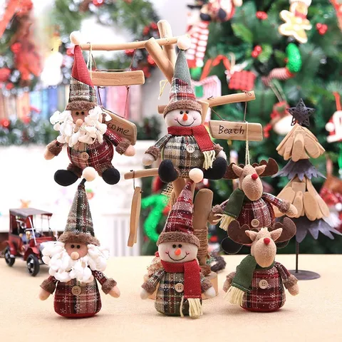 Christmas Gnome Plush Ornaments Rudolph Striped Knit Hat Santa Snowman Reindeer Sitting Doll For Xmas Party Home Decor