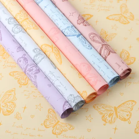 Papel de Envoltura Floral Impermeable Estampado de Mariposa Vintage Película Perlada Suministros de Envoltura de Ramos para Bodas