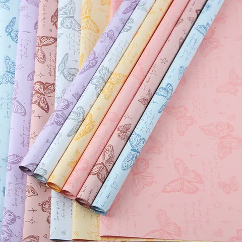 Papel de Envoltura Floral Impermeable Estampado de Mariposa Vintage Película Perlada Suministros de Envoltura de Ramos para Bodas