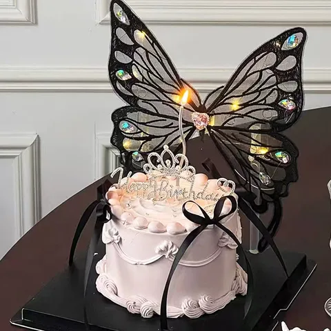 Accesorio de Embalaje de Ramo de Flores de Mariposa de Encaje Bordado Luminoso Embalaje de Regalo de Mariposa Decorativa LED