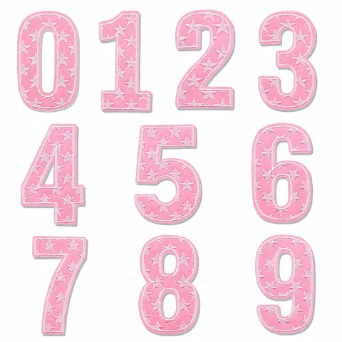 Fashion Computer Embroidered Pink Star Number Patches DIY Clothing Hats Shoes Repair Applique Decorative Iron On Patches