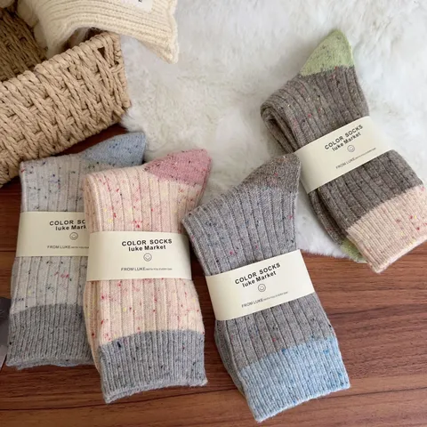 Chaussettes Slouchy Épaisses et Chaudes en Mélange de Laine pour Hiver Fil Moucheté Style Japonais Chaussettes Mi-hautes Décontractées