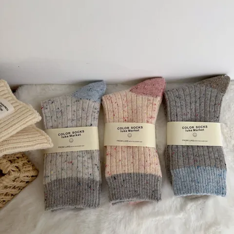 Chaussettes Slouchy Épaisses et Chaudes en Mélange de Laine pour Hiver Fil Moucheté Style Japonais Chaussettes Mi-hautes Décontractées