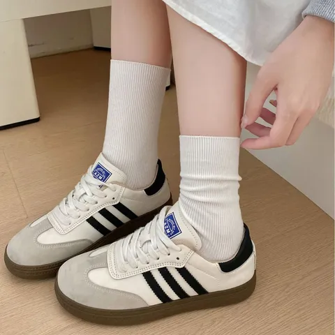 Calze a Costine in Puro Cotone da Donna Stile Giapponese Casual Tinta Unita Calze Lunghe Arricciate