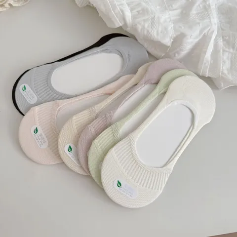 Calzini Fantasmino da Donna in Fibra di Bambù Antiscivolo Taglio Basso Traspiranti Tinta Unita Calzature Estive