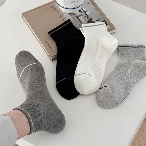 Casual Cotton Sport Socks For Men Breathable Low Cut Athletic Socks Fashion Striped Cotton Socks Solid Color Short Socks Male Accessory