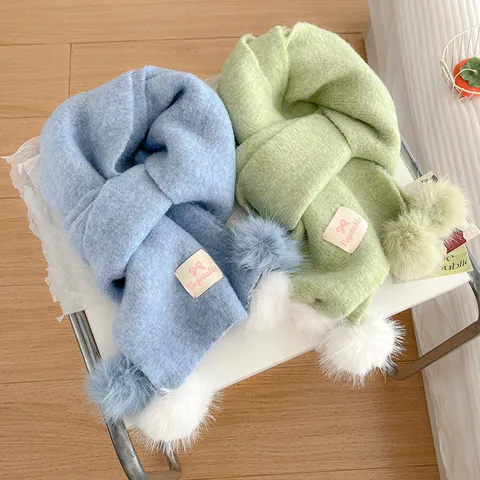 Bufanda Tejida Cálida de Invierno para Mujer Casual Color Sólido Pom-Pom Calentador de Cuello Largo Moda Suave Acogedora Bufanda