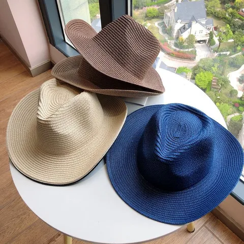 Unisex Western Cowboy Straw Hat Rolled Brim Sun Protection Beach Summer Vacation Outdoor Fedora Hat