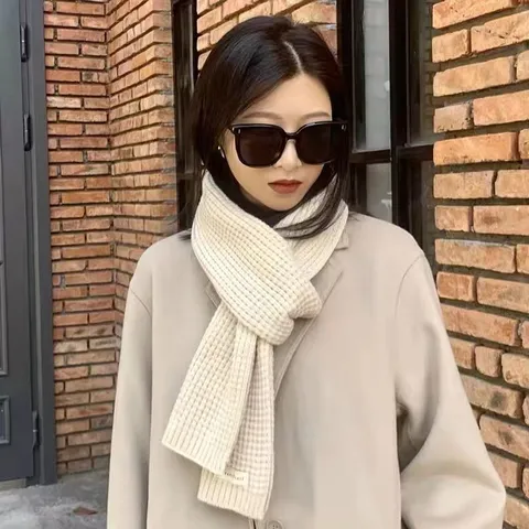 Winter Warm Knitted Scarf For Women Men Plaid Pattern Soft Long Neck Warmer Casual Cold Weather Scarf