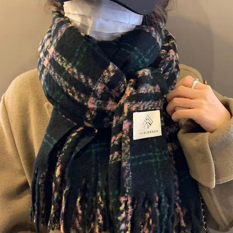 Mujer Invierno Cálido Cuadros Borla Bufanda Vintage Suave Imitación Cachemira Largo Chal Envolver Casual Moda Cuello Bufanda