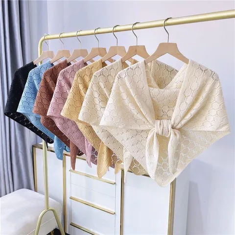 Women Knitted Hollow Out Triangle Shawl Scarf Lightweight Summer Air Conditioned Room Wrap Blended Fabric Fashion Daily