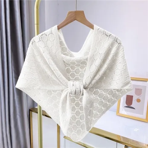 Women Knitted Hollow Out Triangle Shawl Scarf Lightweight Summer Air Conditioned Room Wrap Blended Fabric Fashion Daily