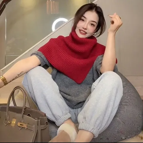 Winter Warm Knitted Pullover Neck Warmer Solid Color High Collar Fake Collar Soft Fashion Casual Scarves For Women