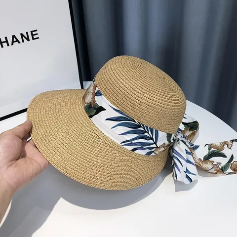Damen Sommer Sonnenschutz Strohhut Breite Krempe Strandkappe Blumenband Outdoor Reisen Vielseitiger UV-Schutz Hut