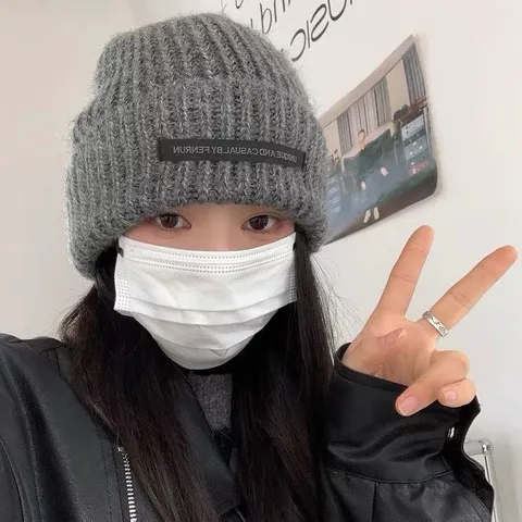 Gorro de Punto Cálido Casual de Mujer Etiqueta Otoño Invierno Moda Suave Cómodo
