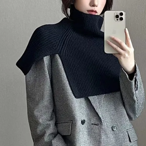 Winter Warm Knitted Pullover Neck Warmer Solid Color High Collar Fake Collar Soft Fashion Casual Scarves For Women