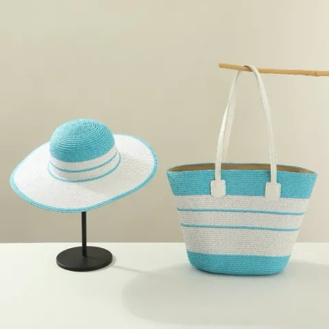 French Style Straw Hat And Woven Tote Bag Set Summer Beach Sun Protection Wide Brim Hat Vacation Travel Straw Hat Set