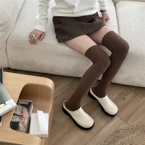 Calze Sopra il Ginocchio Donna Tinta Unita Costine Coscia Alta Lunghe Cotone Maglia Casual Quotidiano