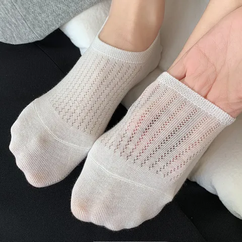 Fantasmini Donna Estate Rete Sottile Traspirante Cotone Calze Barca Invisibili Taglio Basso Antiscivolo Tinta Unita Casual