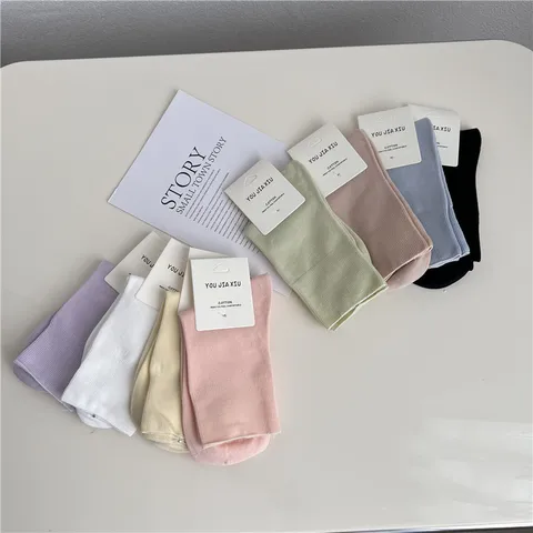 Calze al Polpaccio in Cotone Tinta Unita Casual da Donna Morbide Comode Quotidiane