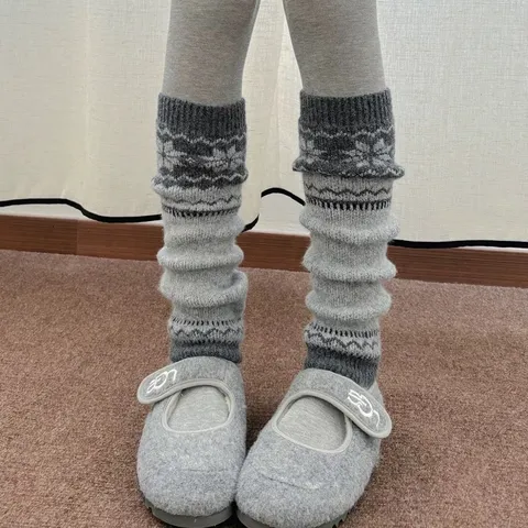 Vintage Fair Isle Leg Warmers For Women Winter Nordic Geometric Knitted Thermal Boot Cuffs Tall Sock Covers