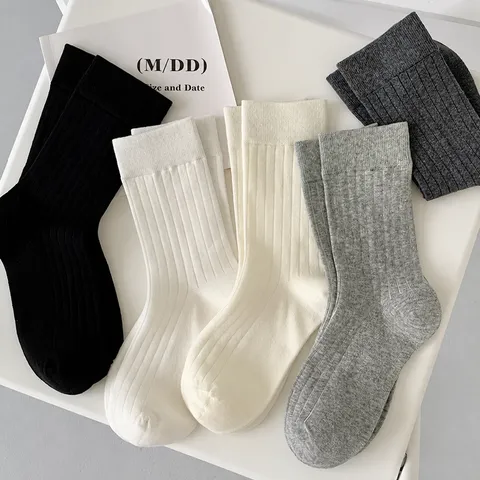 Γυναικείες Minimalist Ribbed Crew Socks Cotton Blend Solid Color Vertical Stripe