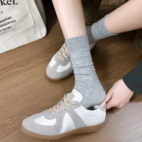 Calcetines de Media Pantorrilla Casuales de Color Sólido de Algodón Peinado para Mujer Transpirables Básicos Suaves