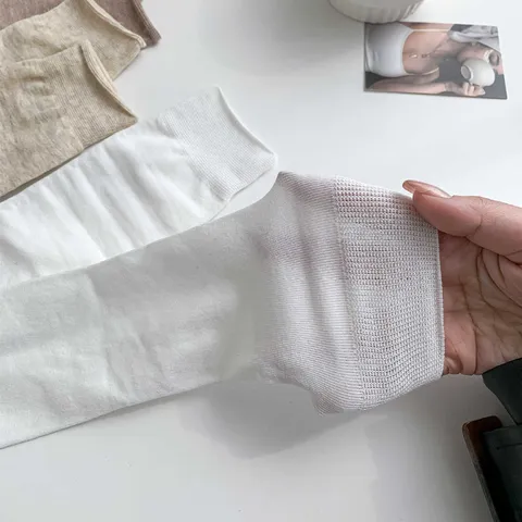 Calcetines de Media Pantorrilla Casuales de Color Sólido de Algodón Peinado para Mujer Transpirables Básicos Suaves