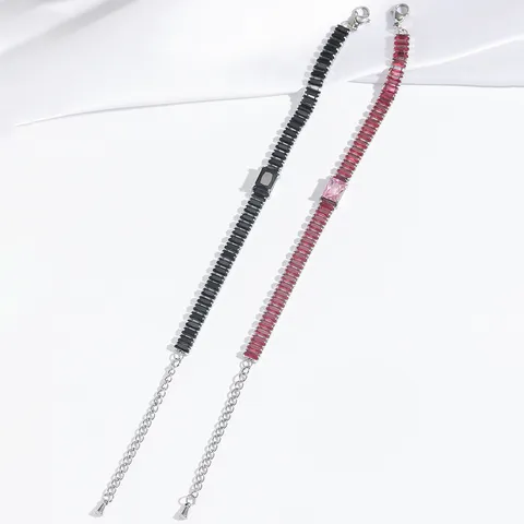 Minimalist Titanium Steel Rhinestone Bracelet For Women Korean Fashion Geometric Row Tennis Chain Bracelet Hip Hop Party Jewelry