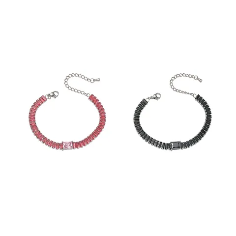Minimalist Titanium Steel Rhinestone Bracelet For Women Korean Fashion Geometric Row Tennis Chain Bracelet Hip Hop Party Jewelry