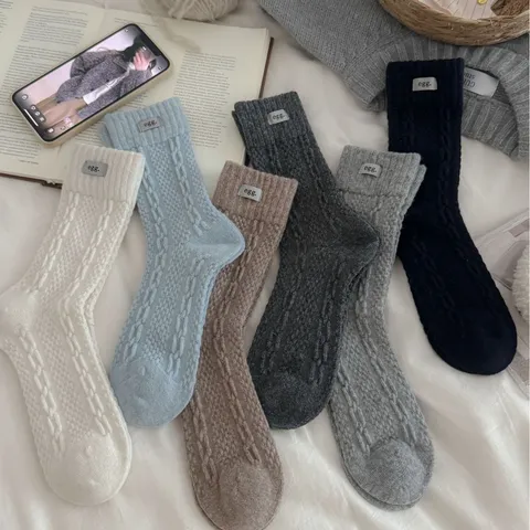 Donne Ispessito Inverno Caldo Misto Lana e Pelo di Coniglio Calze Slouch A Metà Polpaccio Casual Quotidiano Tinta Unita Etichetta in Tessuto