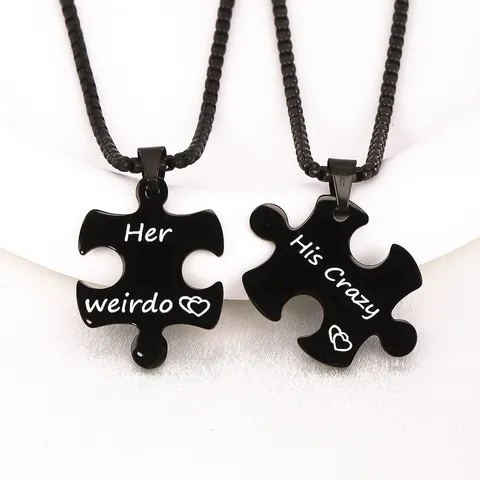 Stainless Steel Couple Puzzle Pendant Necklace His Crazy Her Weirdo Heart Geometric Matching Necklaces For Lovers Valentine Jewelry Gift