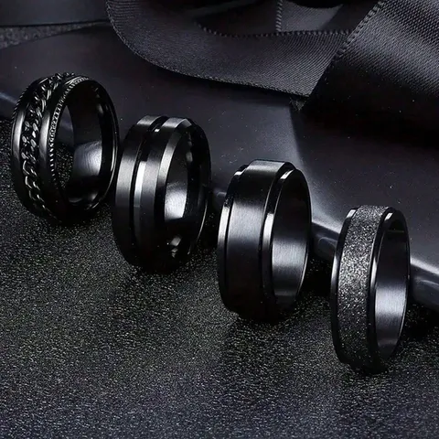 Ανδρικό Ανοξείδωτο Ατσάλι Δαχτυλίδι Spinner Μαύρο Ματ Γεωμετρικό Περιστρεφόμενο Αντιστρες Δαχτυλίδι Κόσμημα Δώρο για Άνδρες