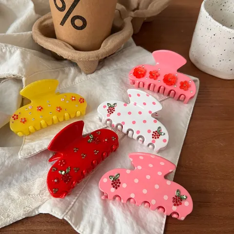 Essigsäure-Platte Haarkralle Mit Strass Pünktchen Blume Traube Koreanischer Stil Haarschmuck Für Damen Haarklammer