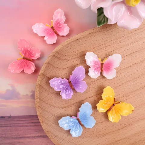 Abalorios de Resina de Mariposa de Simulación de Gradiente de Color Brillo DIY Funda de Teléfono Pinzas para el Cabello Accesorios de Manualidades Piezas Decorativas